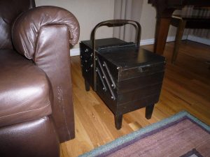 Mom's sewing chest being used as a side table